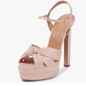 miss left Pink Twist Knot Peep Toe Platform Sandals Ankle Strap Buckle Shoes